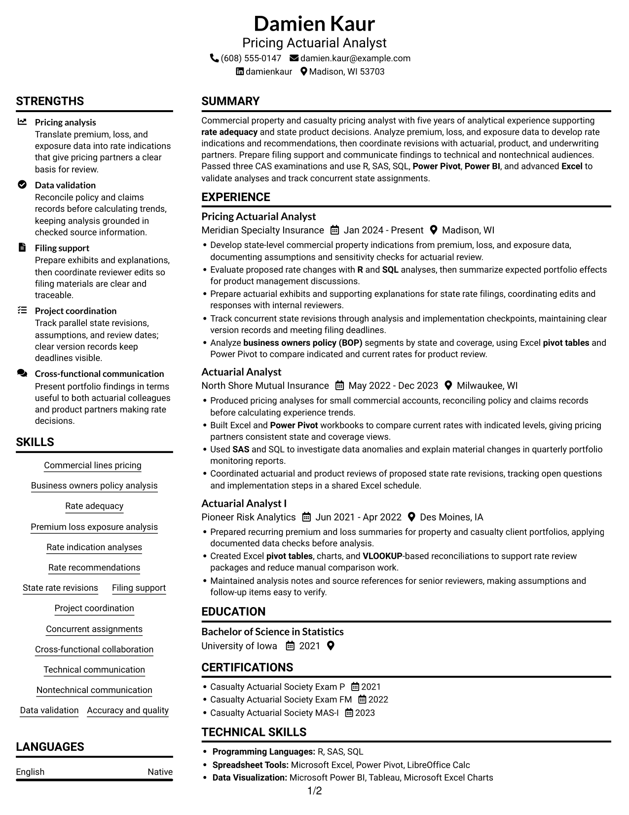 Resume example — page 1