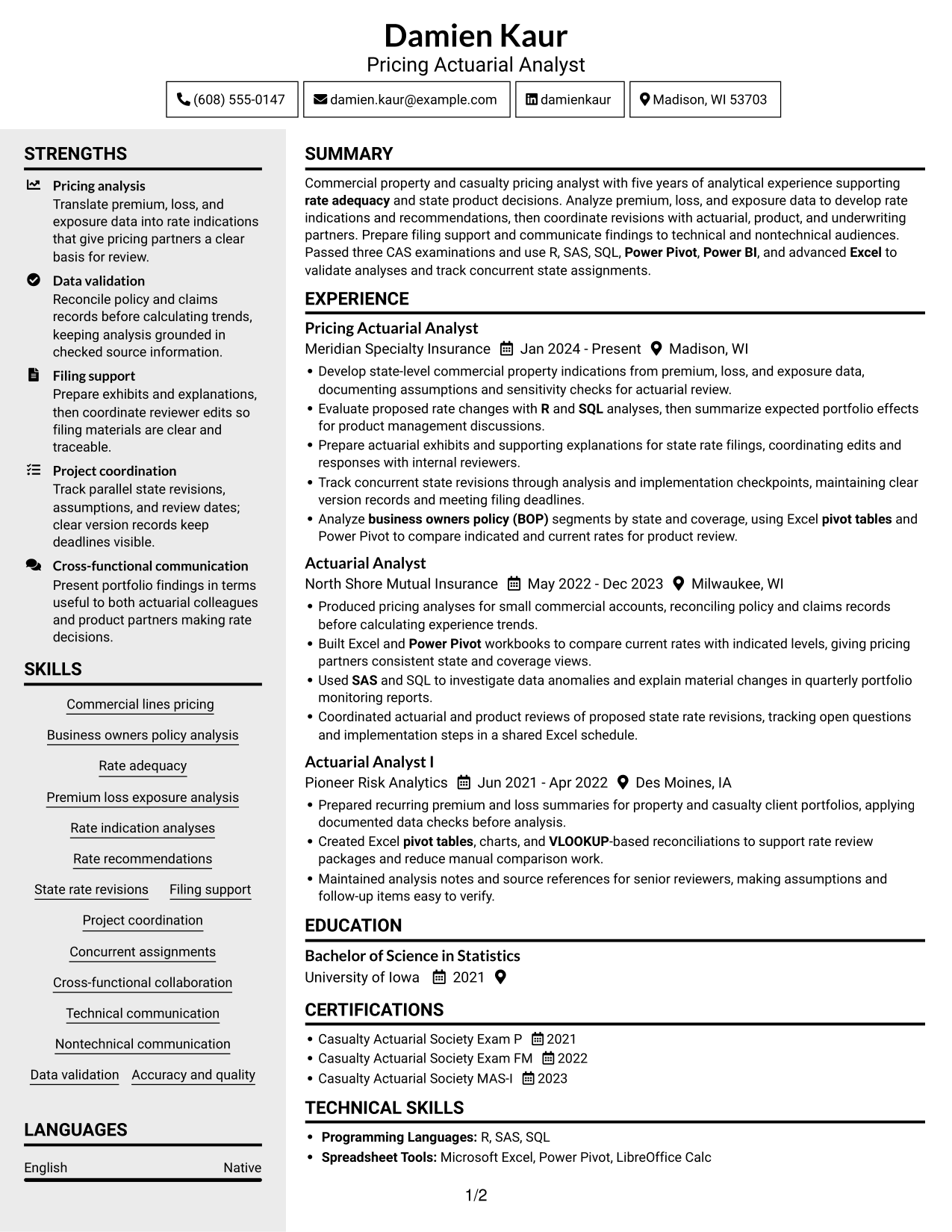 Resume example — page 1