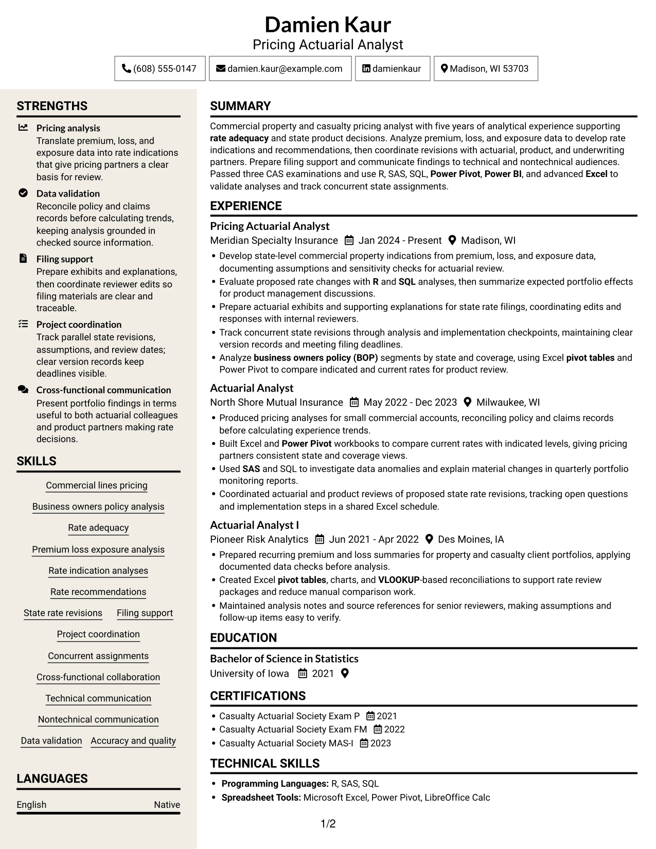 Resume example — page 1