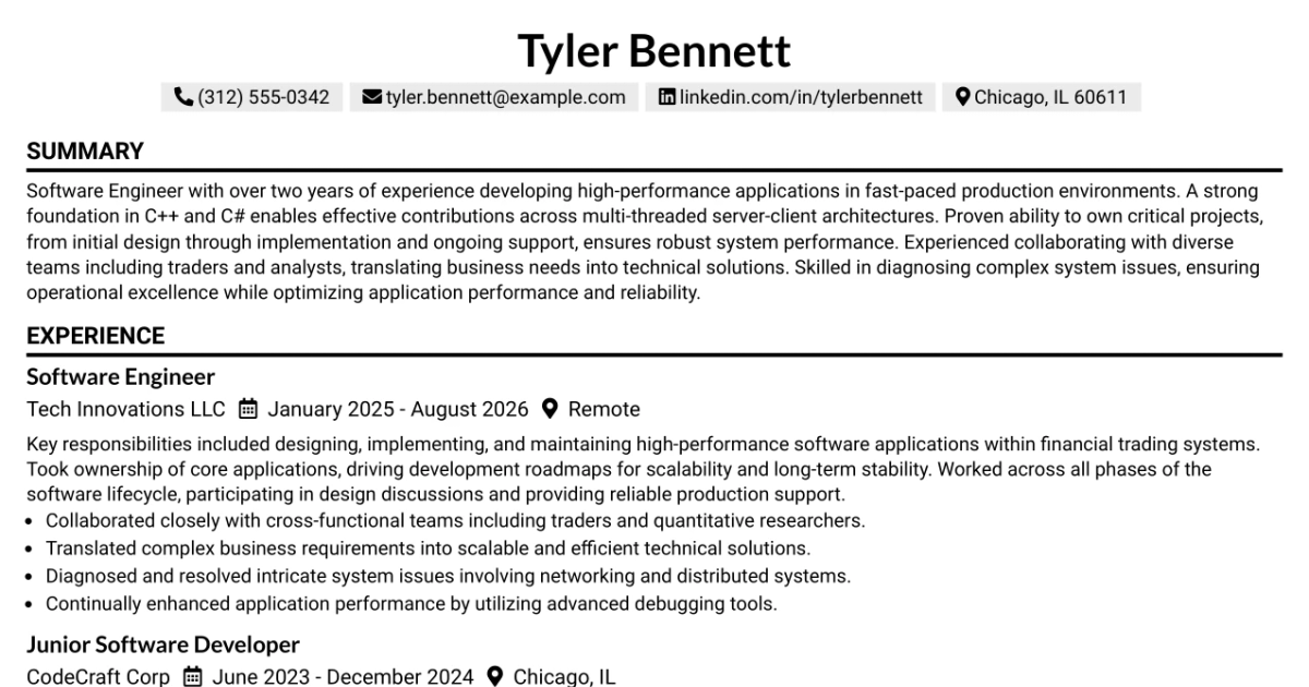 33 Mid Level Software Engineer Resume Templates with Example 2026 (ATS-Optimized)