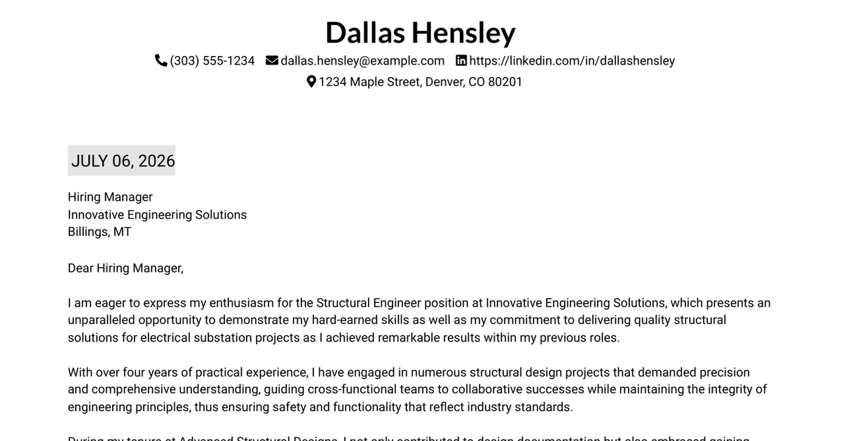 30+ Mid-Level Structural Engineer Cover Letter Templates with Example 2026