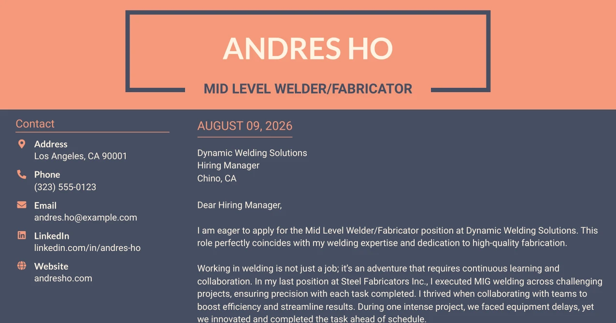30+ Mid Level Welder/Fabricator Cover Letter Templates with Example 2026