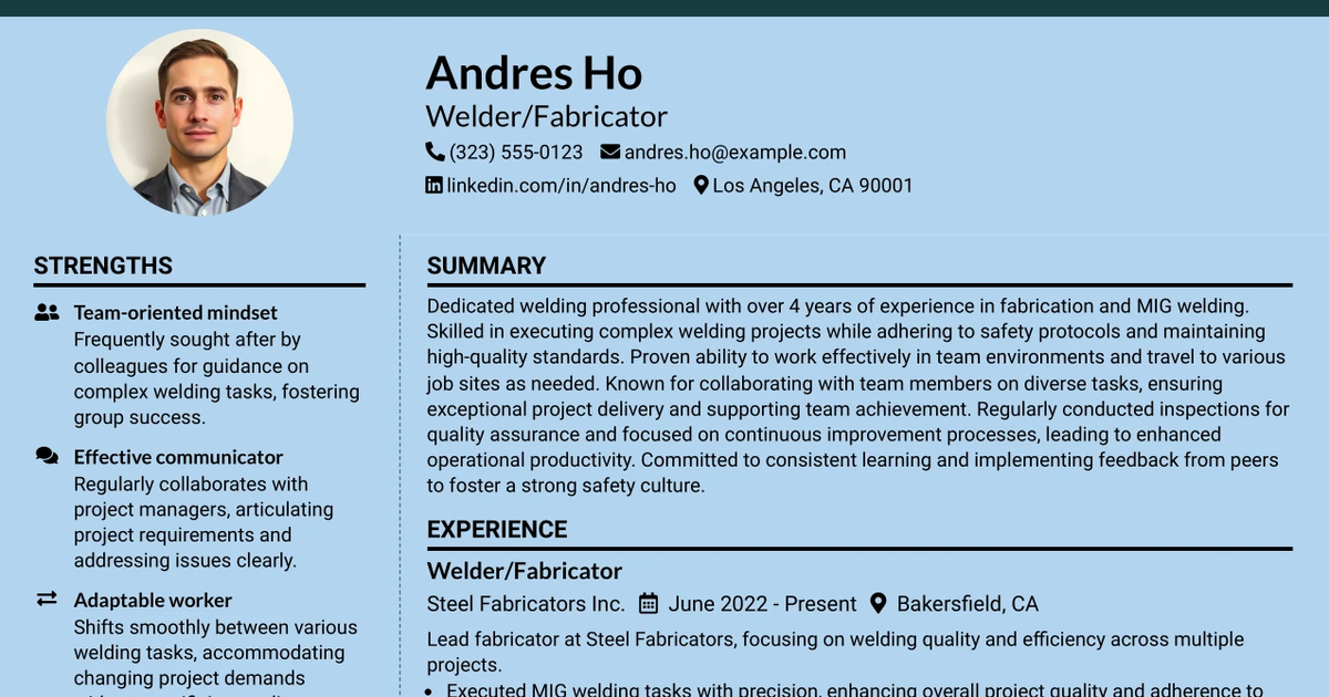 33 Mid Level Welder/Fabricator Resume Templates with Example 2026 (ATS-Optimized)