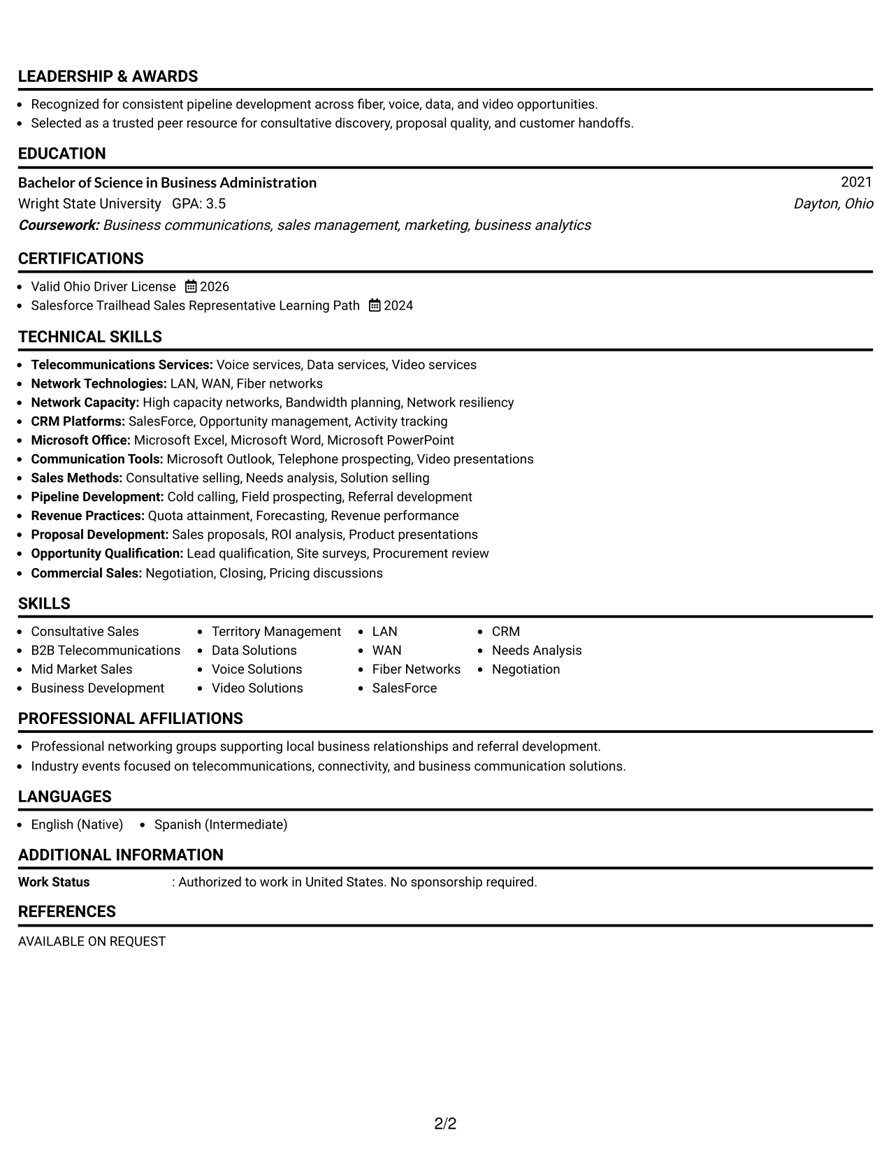 Resume Example Page 2