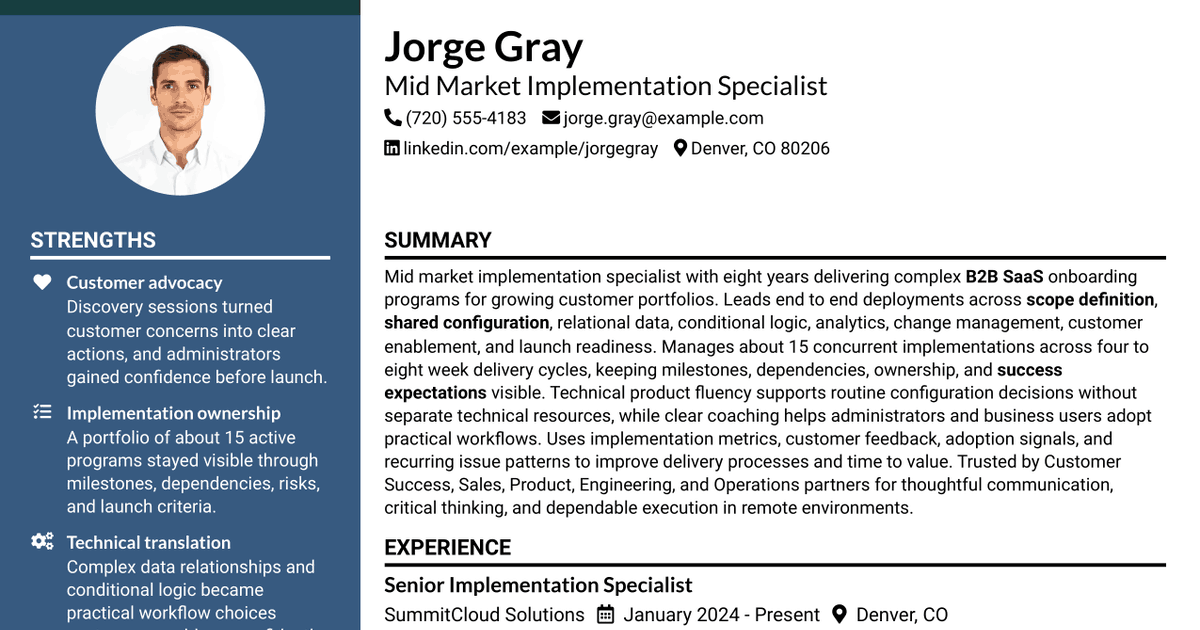 7 Mid-Market Implementation Specialist Resume Templates with Example