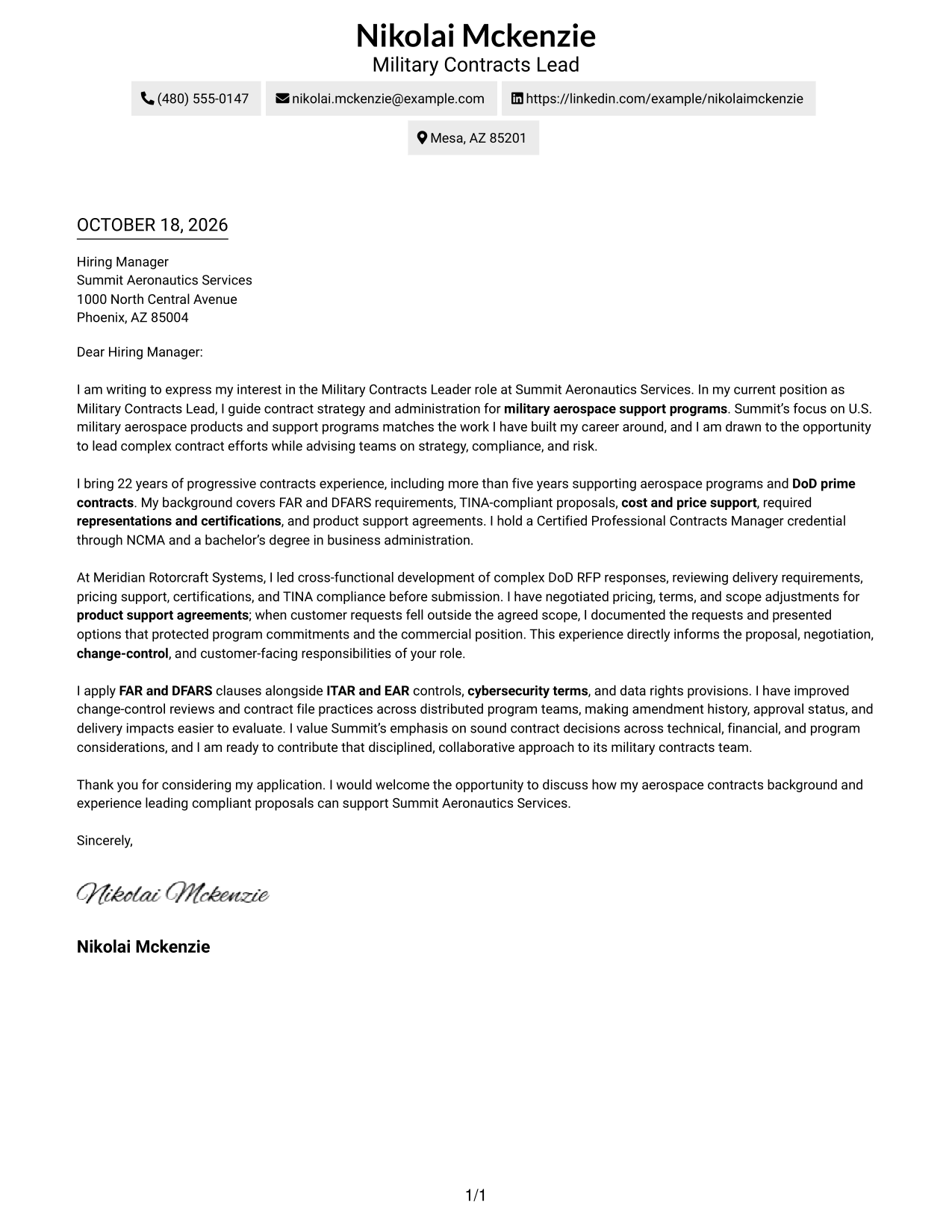 Cover letter example — page 1