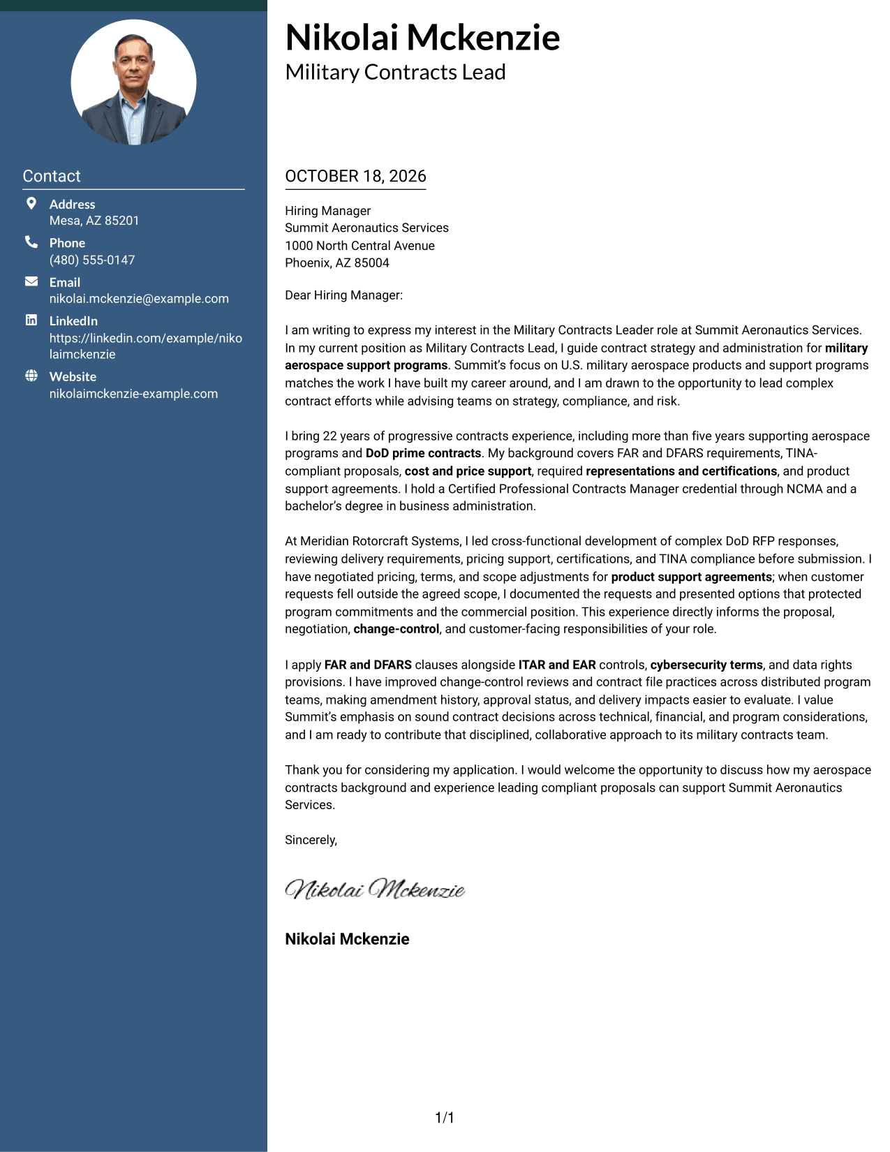 Cover letter example — page 1