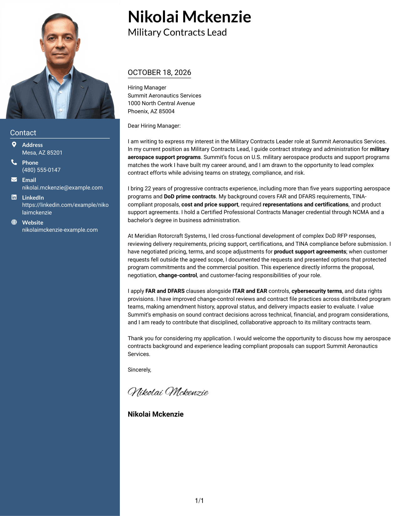 Cover letter example — page 1