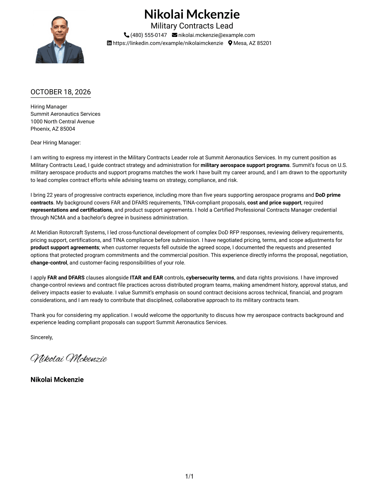Cover letter example — page 1