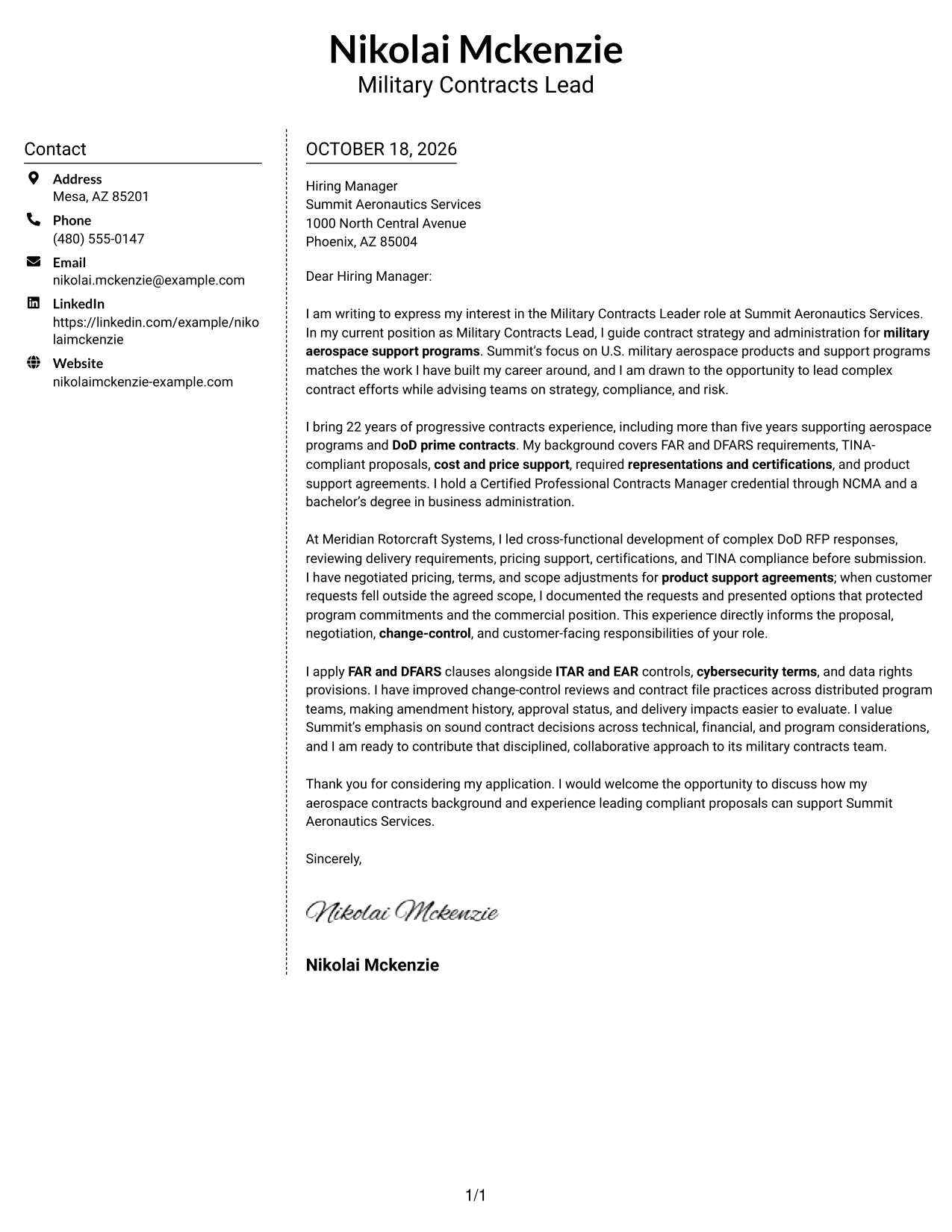 Cover letter example — page 1