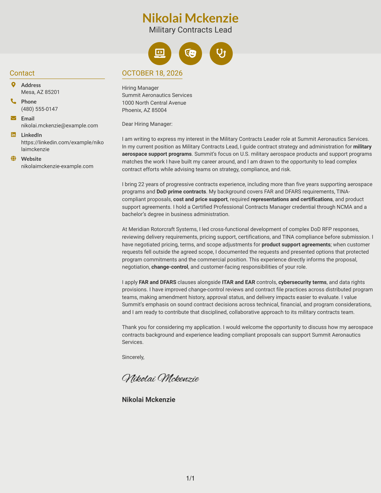 Cover letter example — page 1