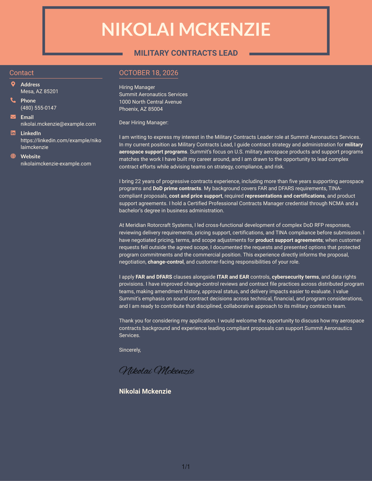 Cover letter example — page 1