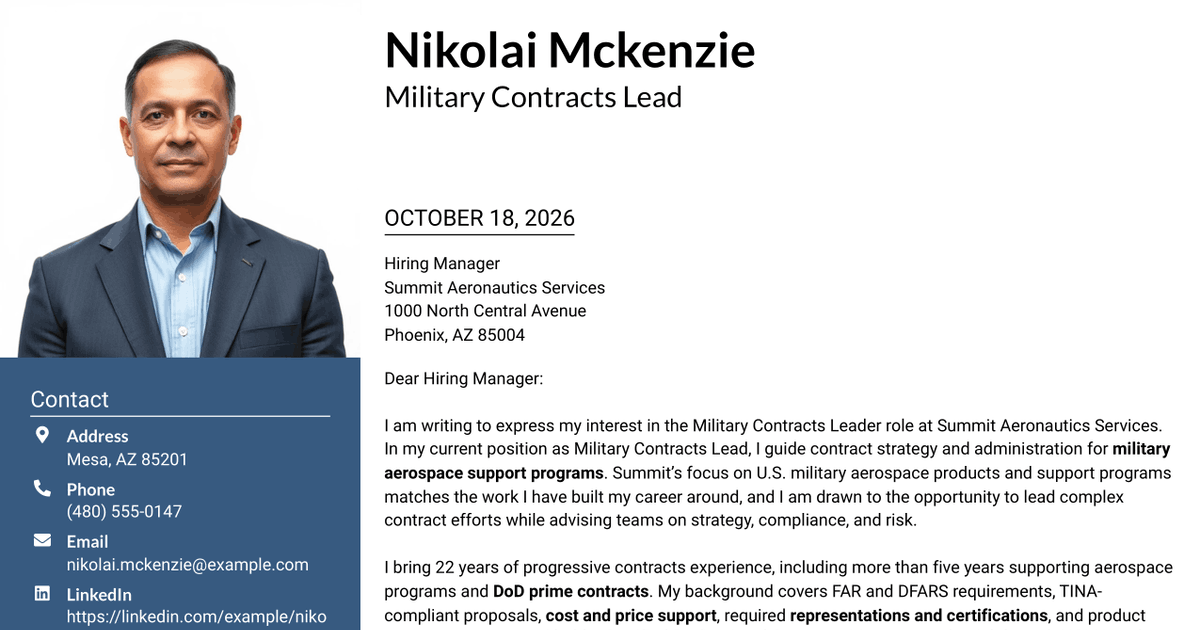 7 Military Contracts Leader - U.S. Government Contracts Cover Letter Templates with Example