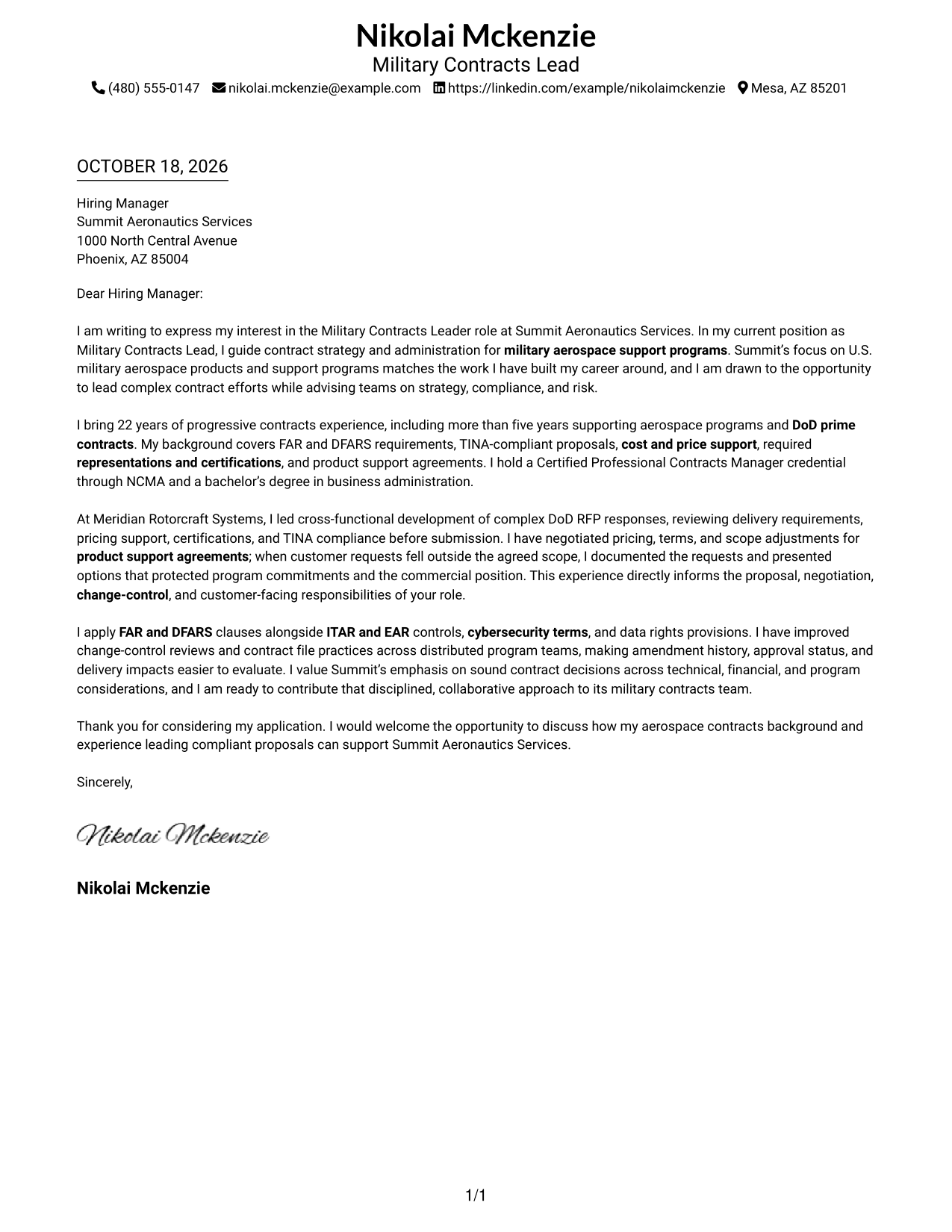 Cover letter example — page 1