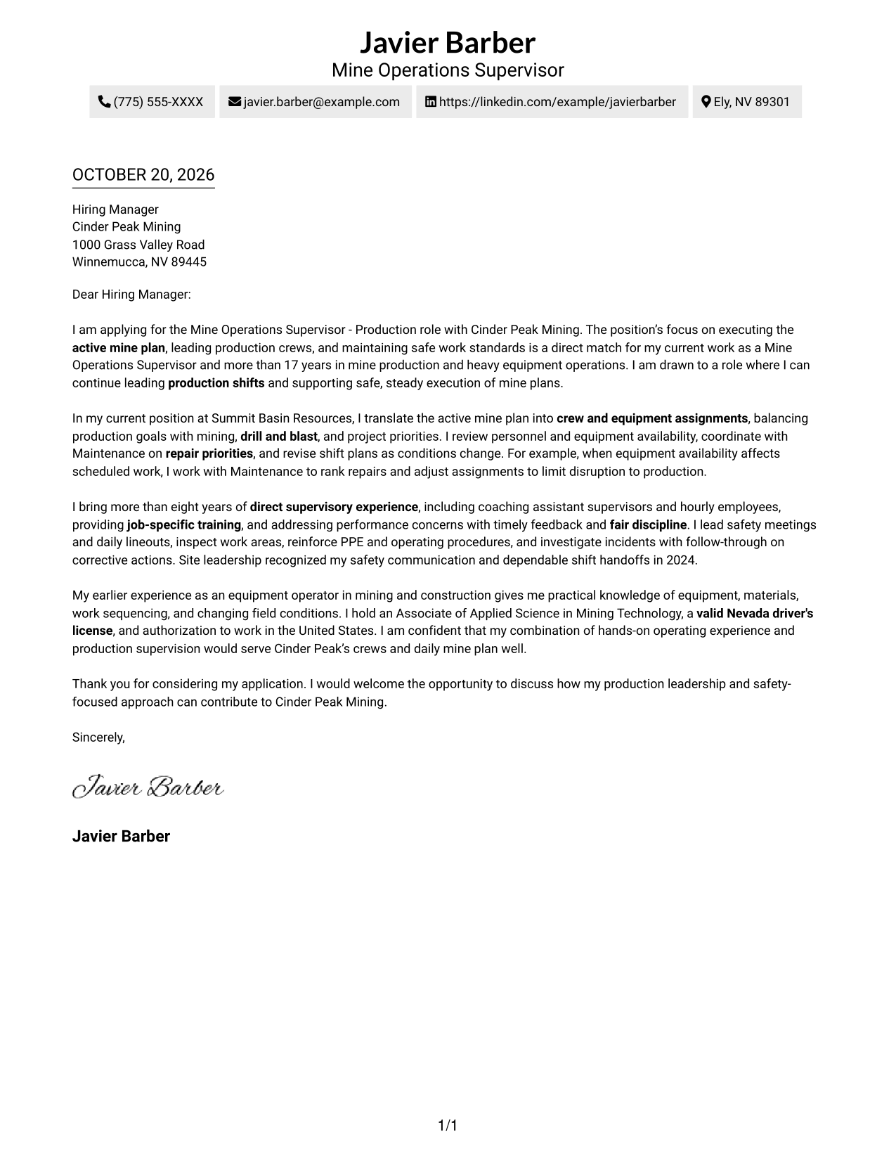 Cover letter example — page 1