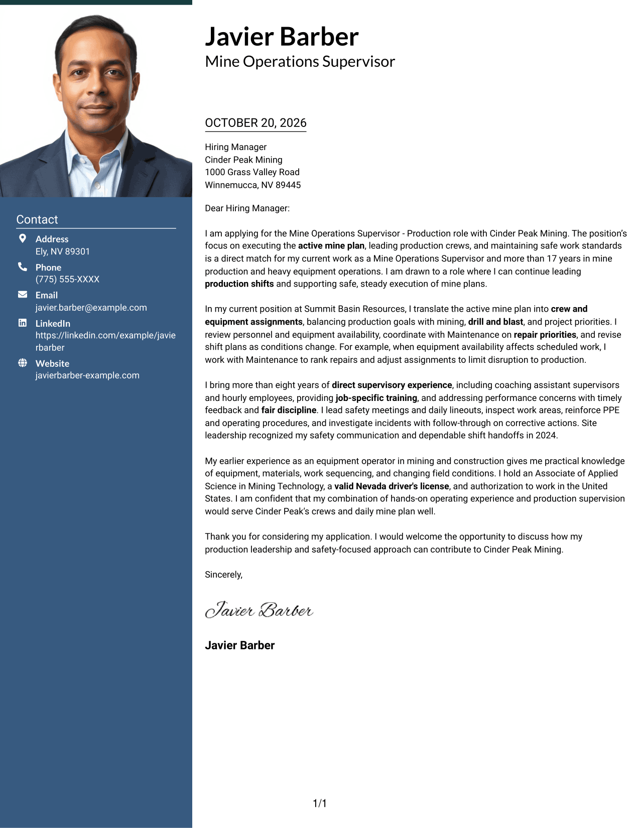 Cover letter example — page 1