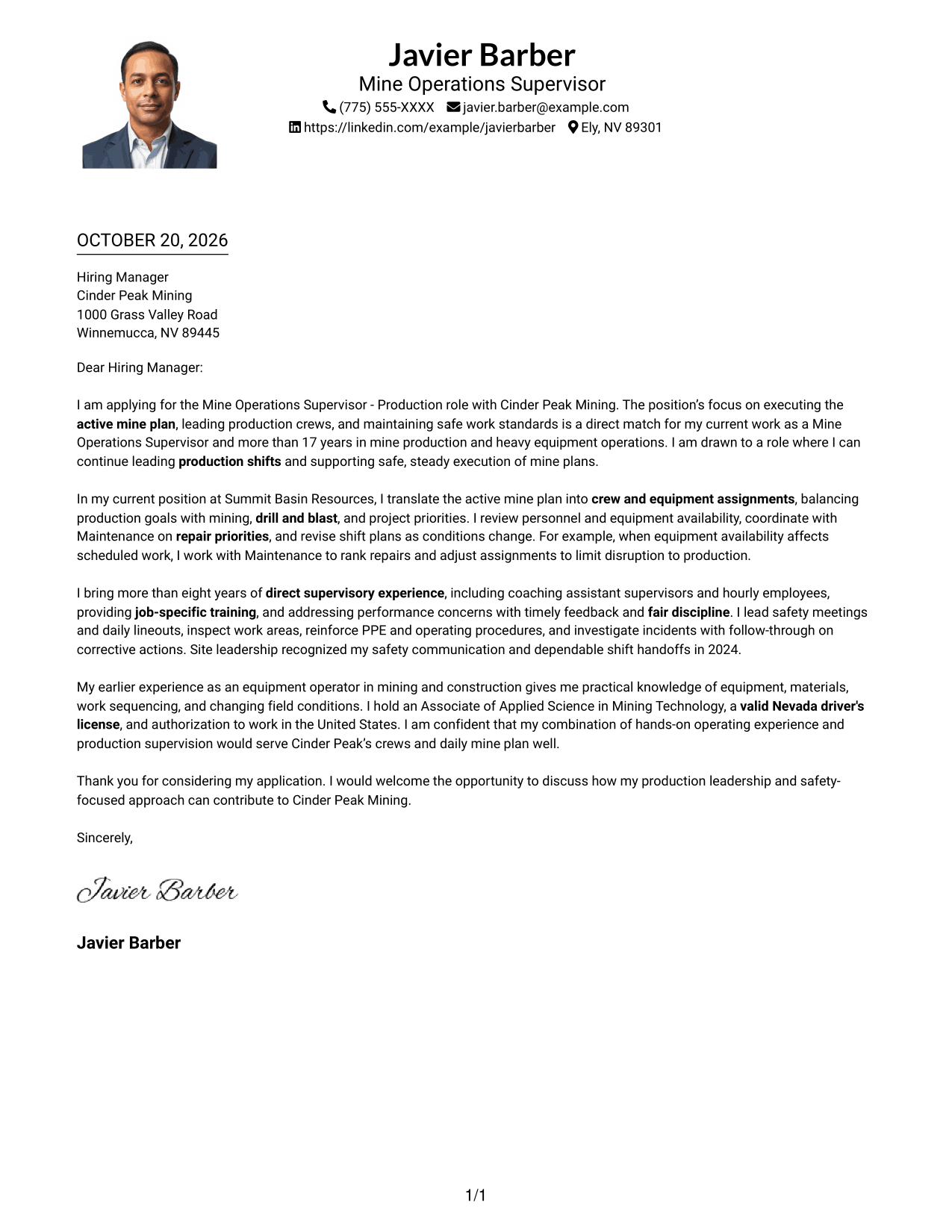 Cover letter example — page 1