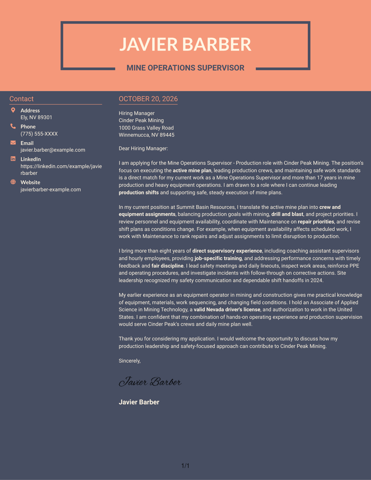 Cover letter example — page 1