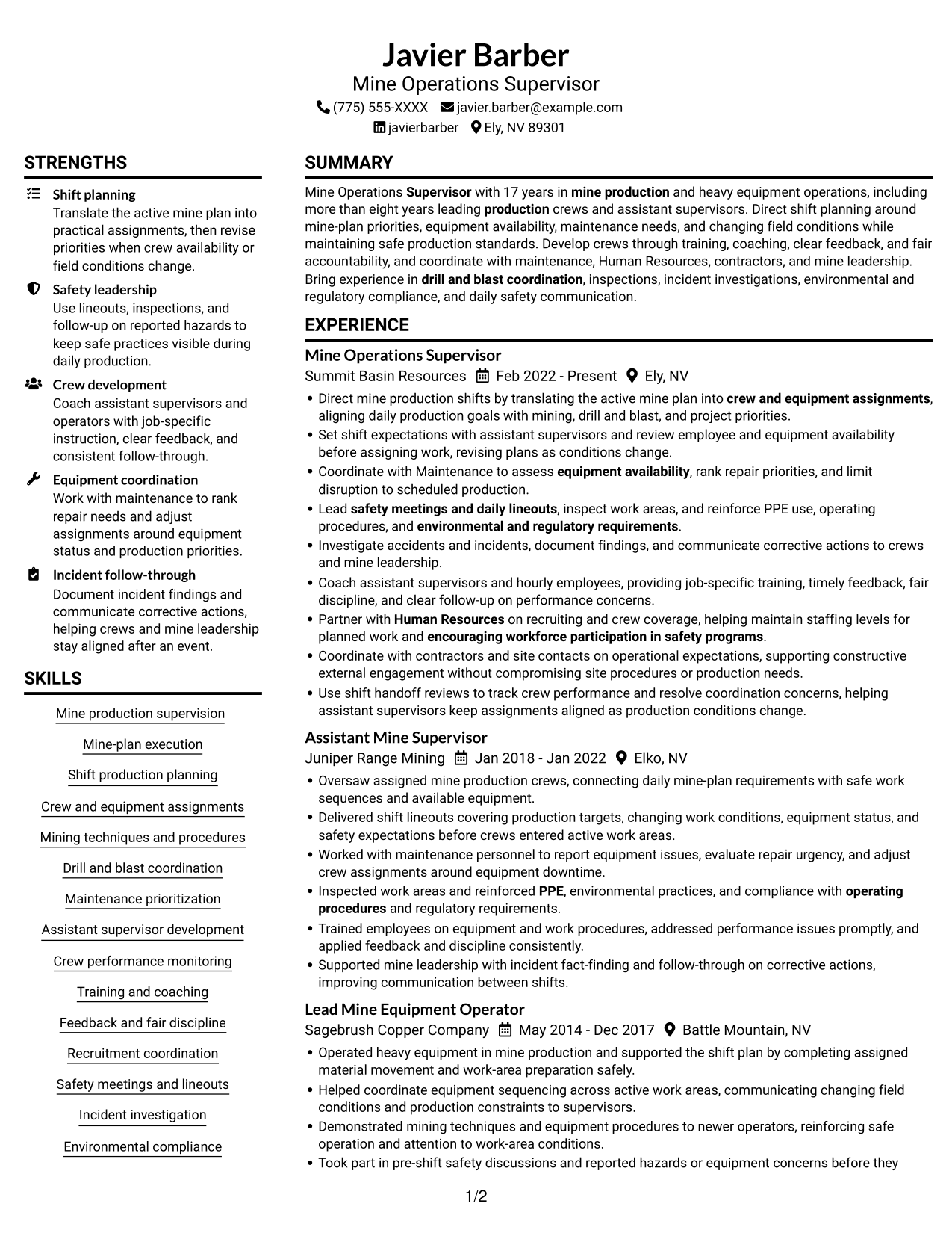 Resume example — page 1