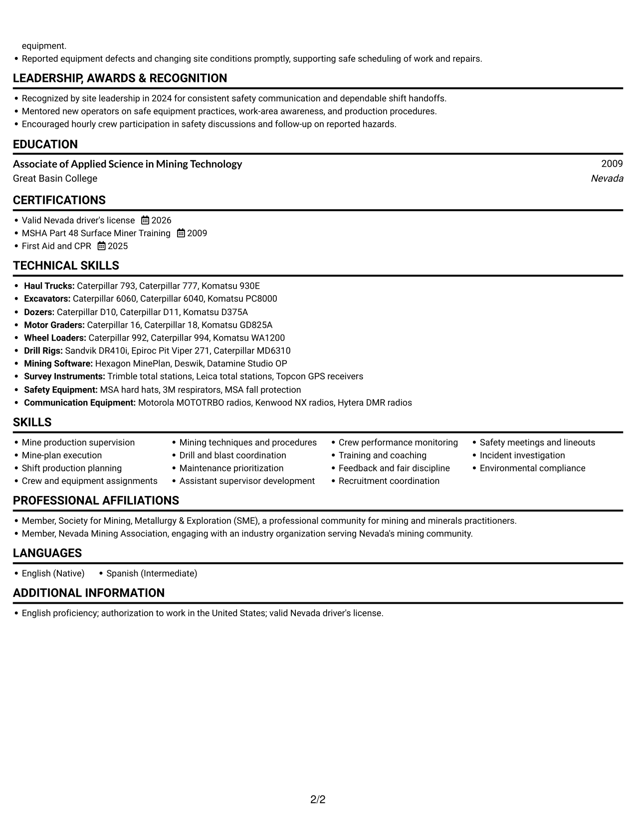 Resume example — page 2