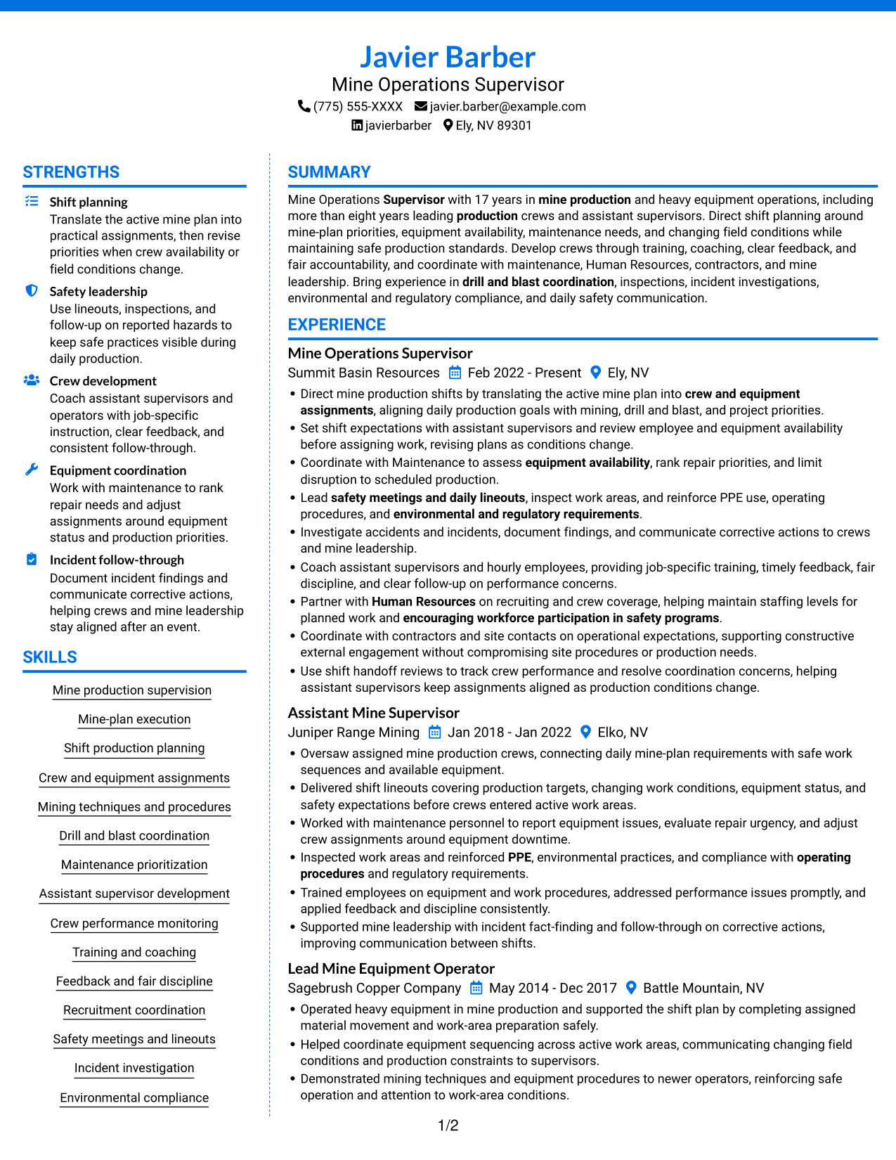 Resume example — page 1