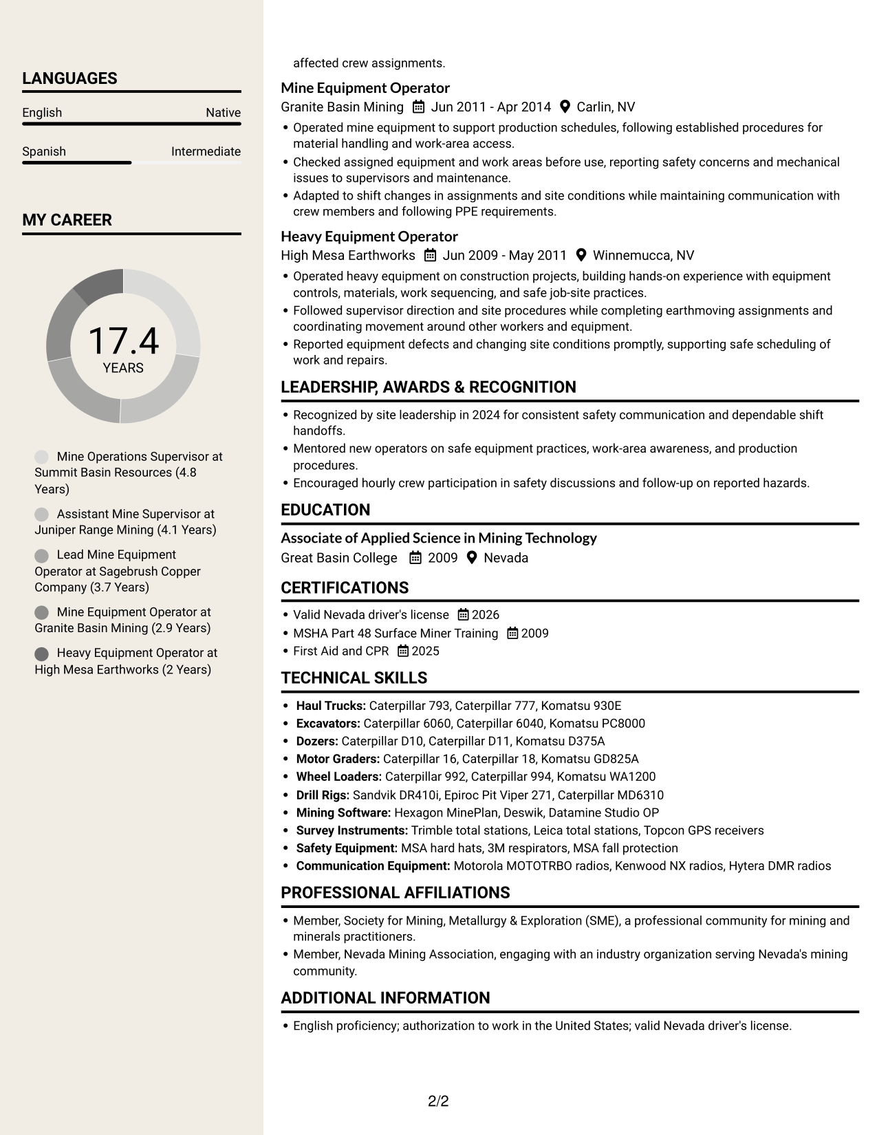 Resume example — page 2