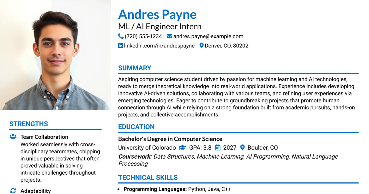 33 ML / AI Engineer Intern Resume Templates with Example 2026 (ATS-Optimized)