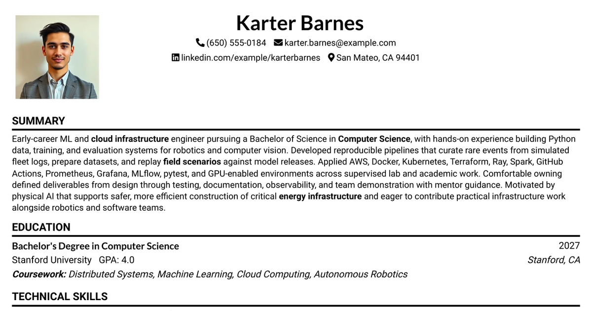 33 ML & Cloud Infrastructure Engineer Intern Resume Templates with Example 2026 (ATS-Optimized)