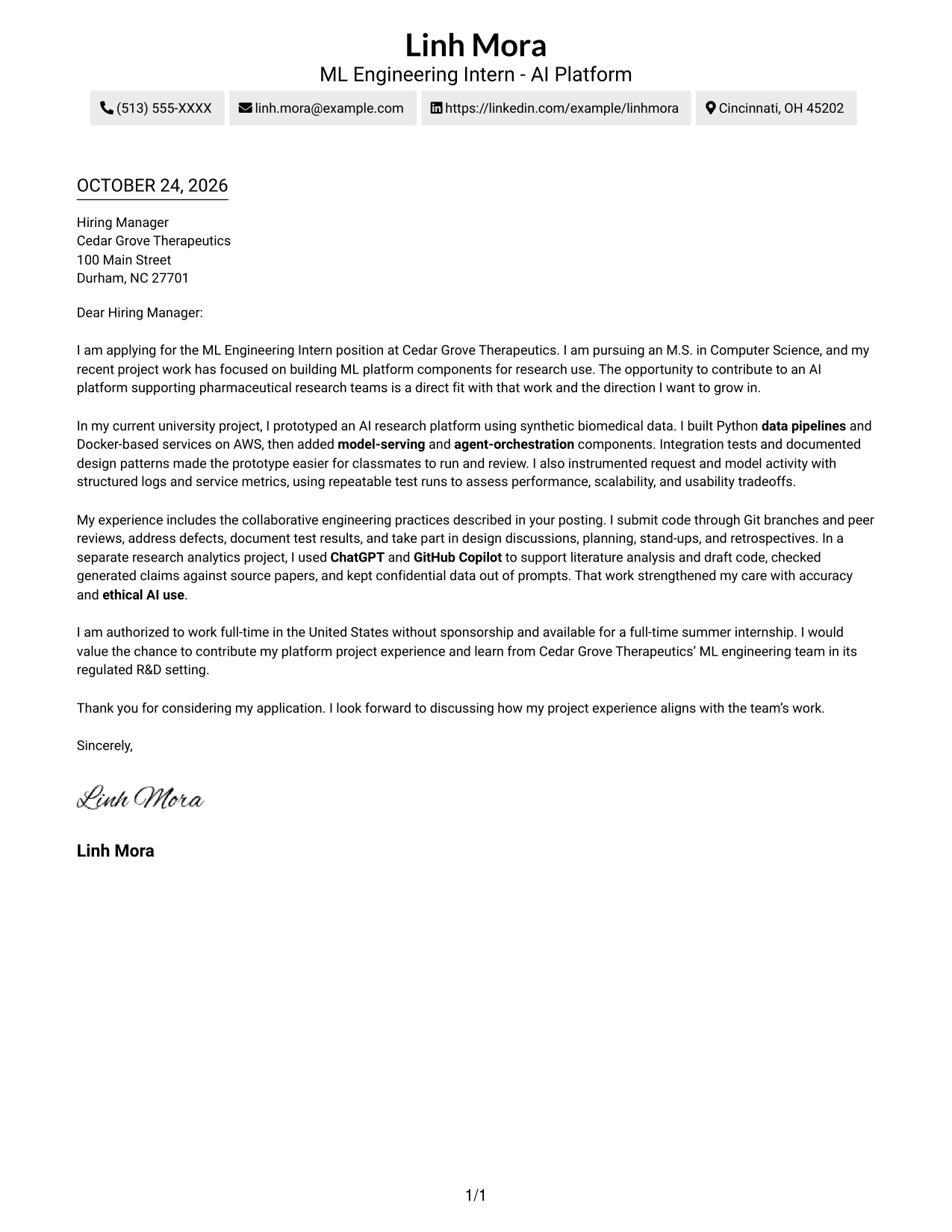 Cover letter example — page 1