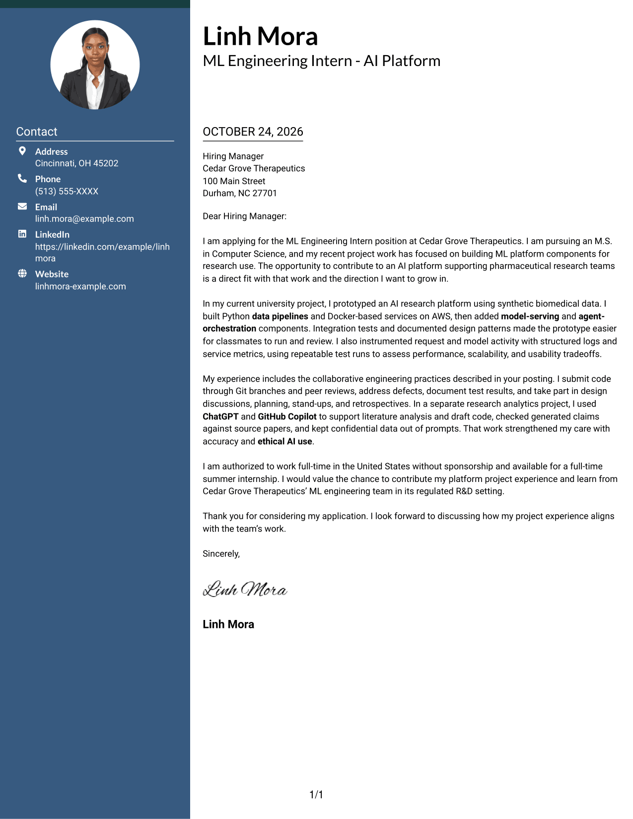 Cover letter example — page 1