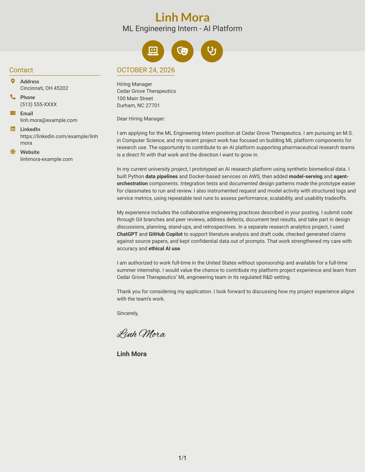Cover letter example — page 1