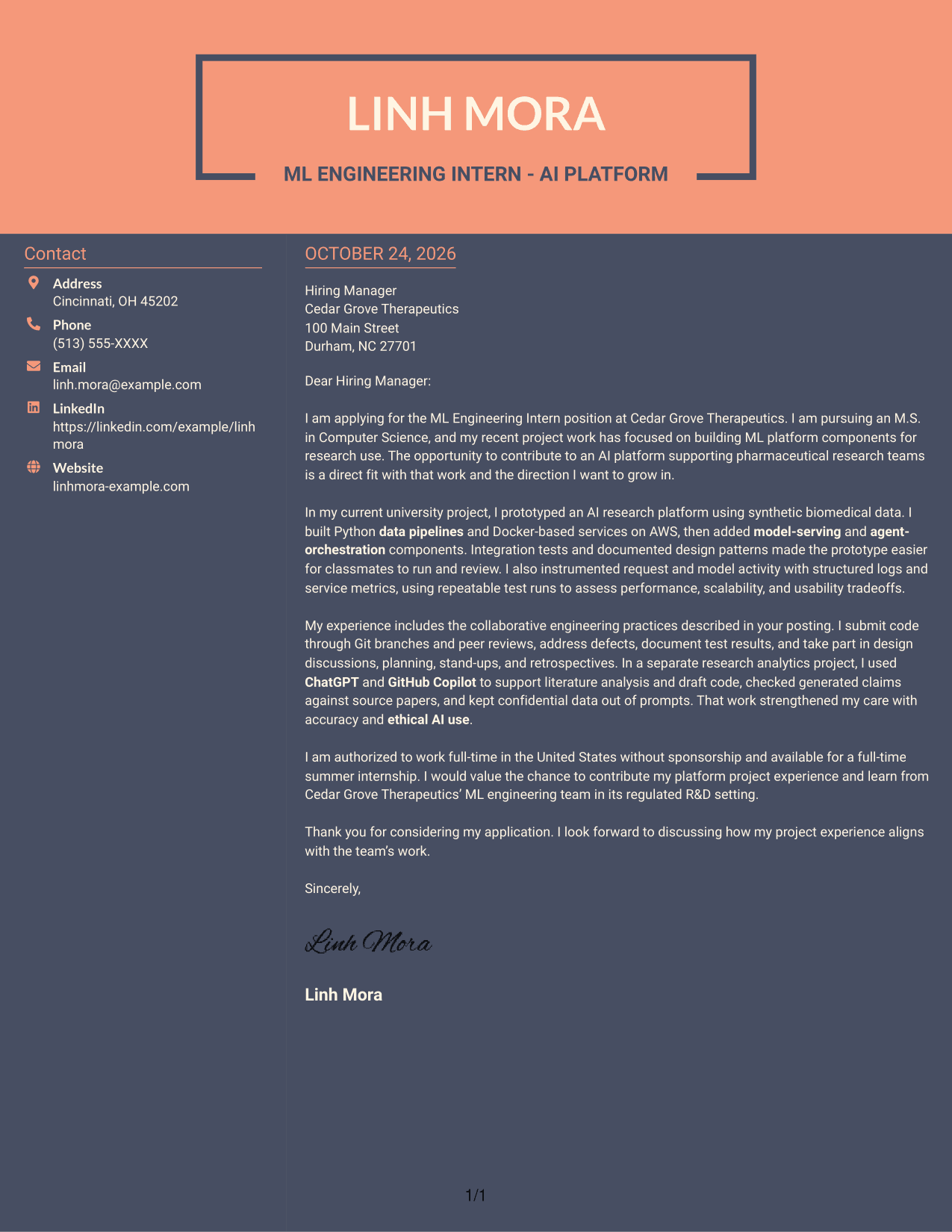 Cover letter example — page 1