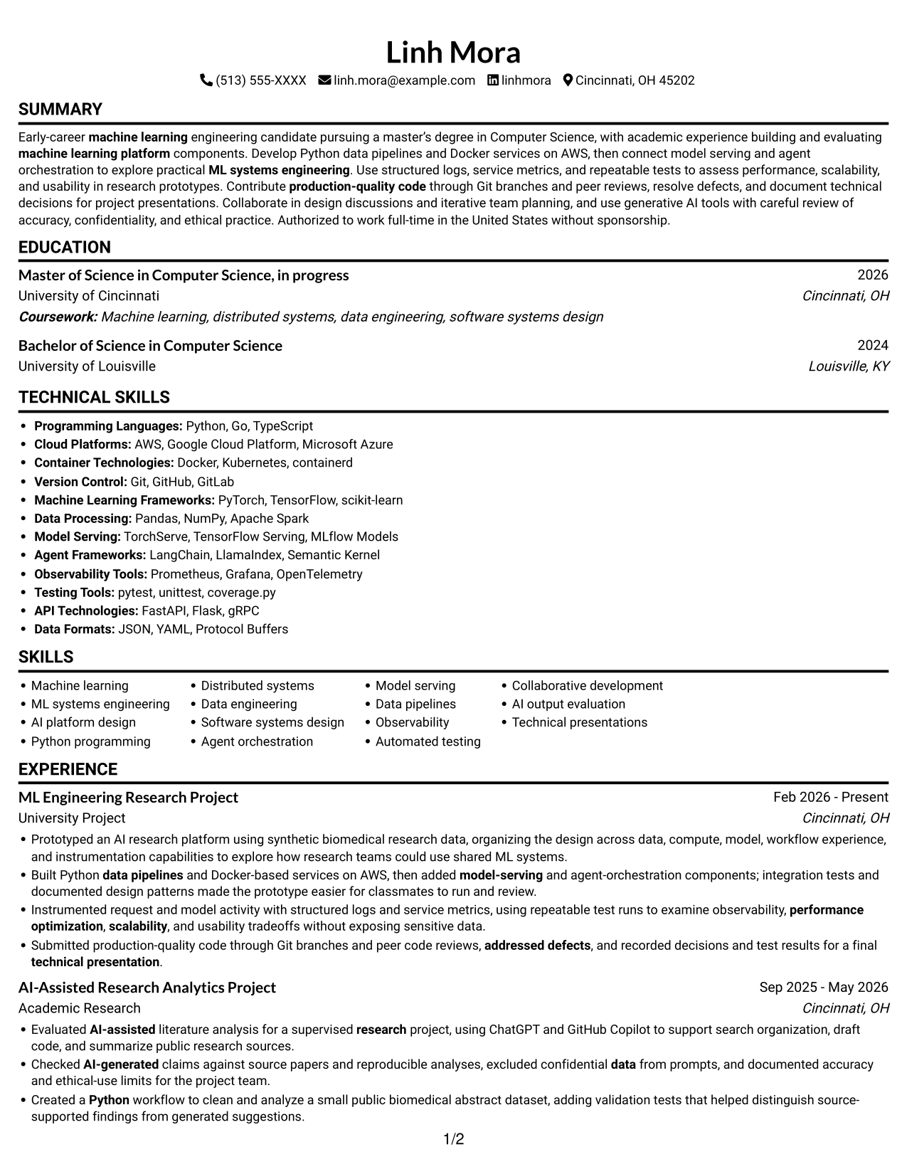 Resume example — page 1