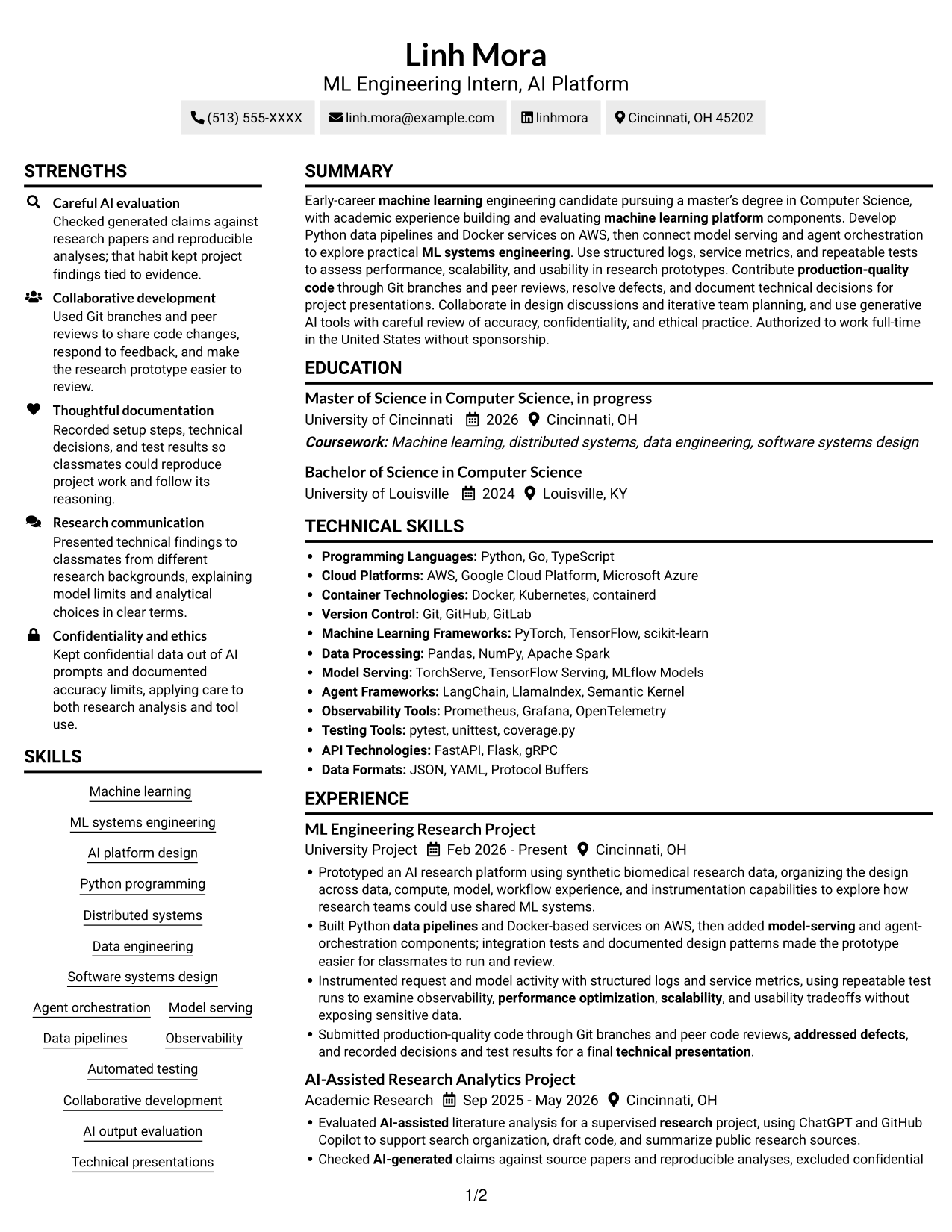 Resume example — page 1