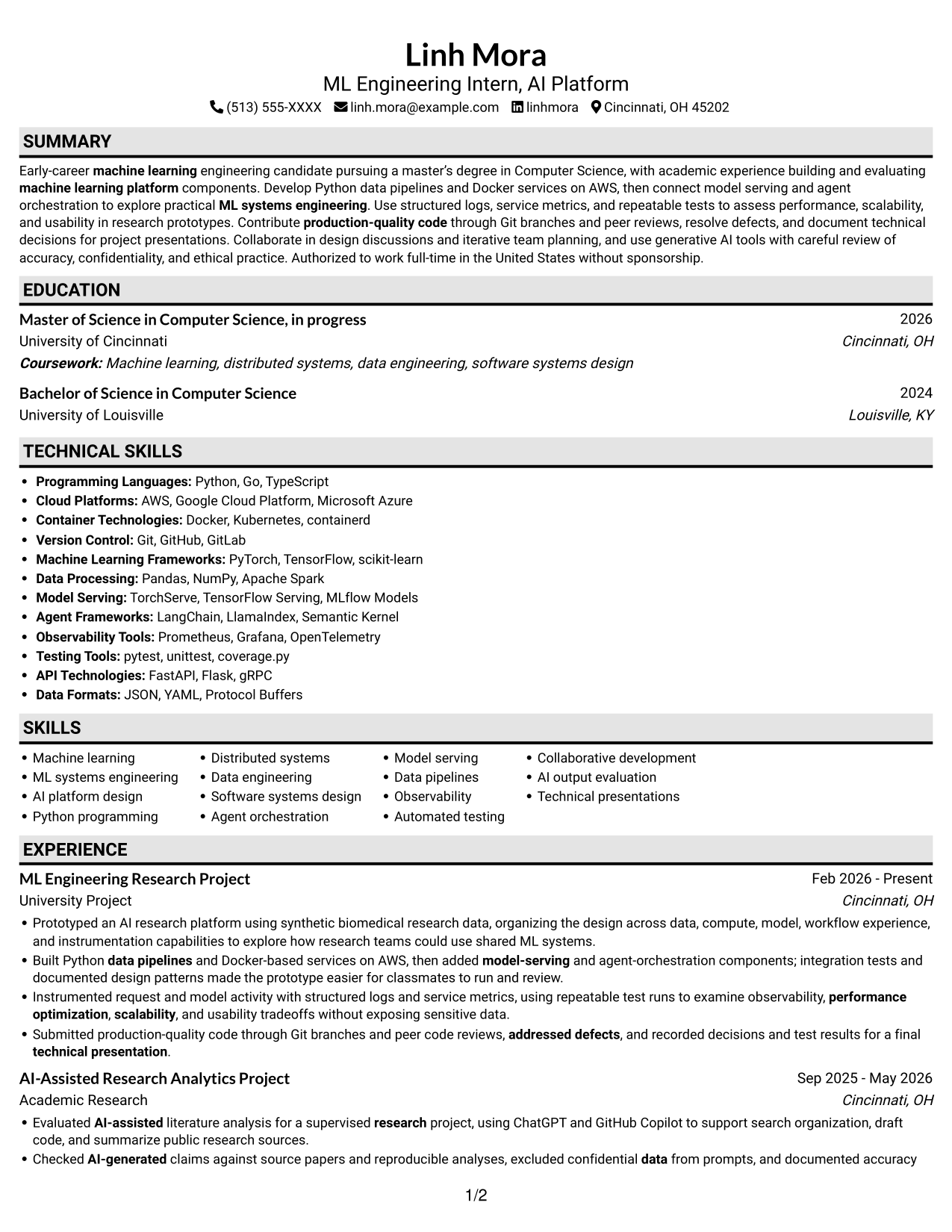 Resume example — page 1