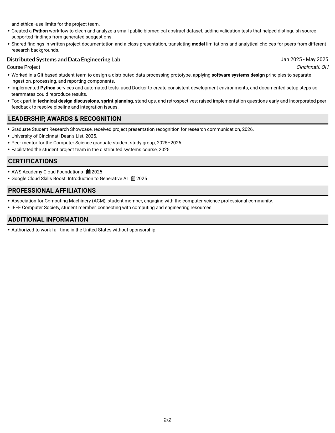 Resume example — page 2