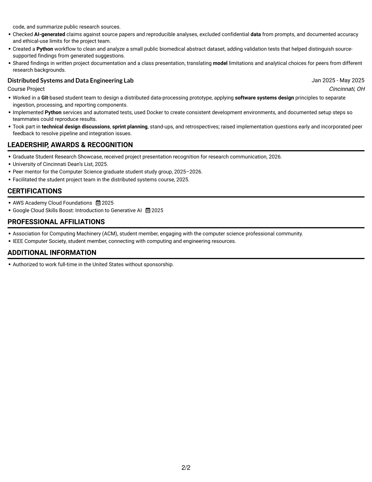 Resume example — page 2