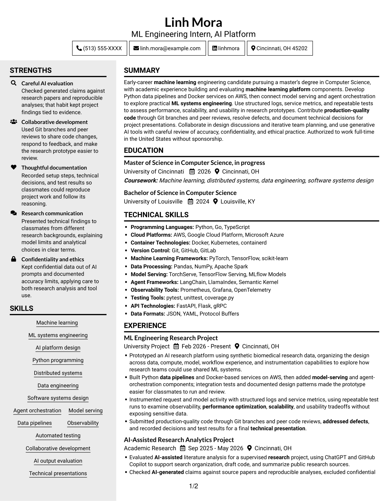 Resume example — page 1