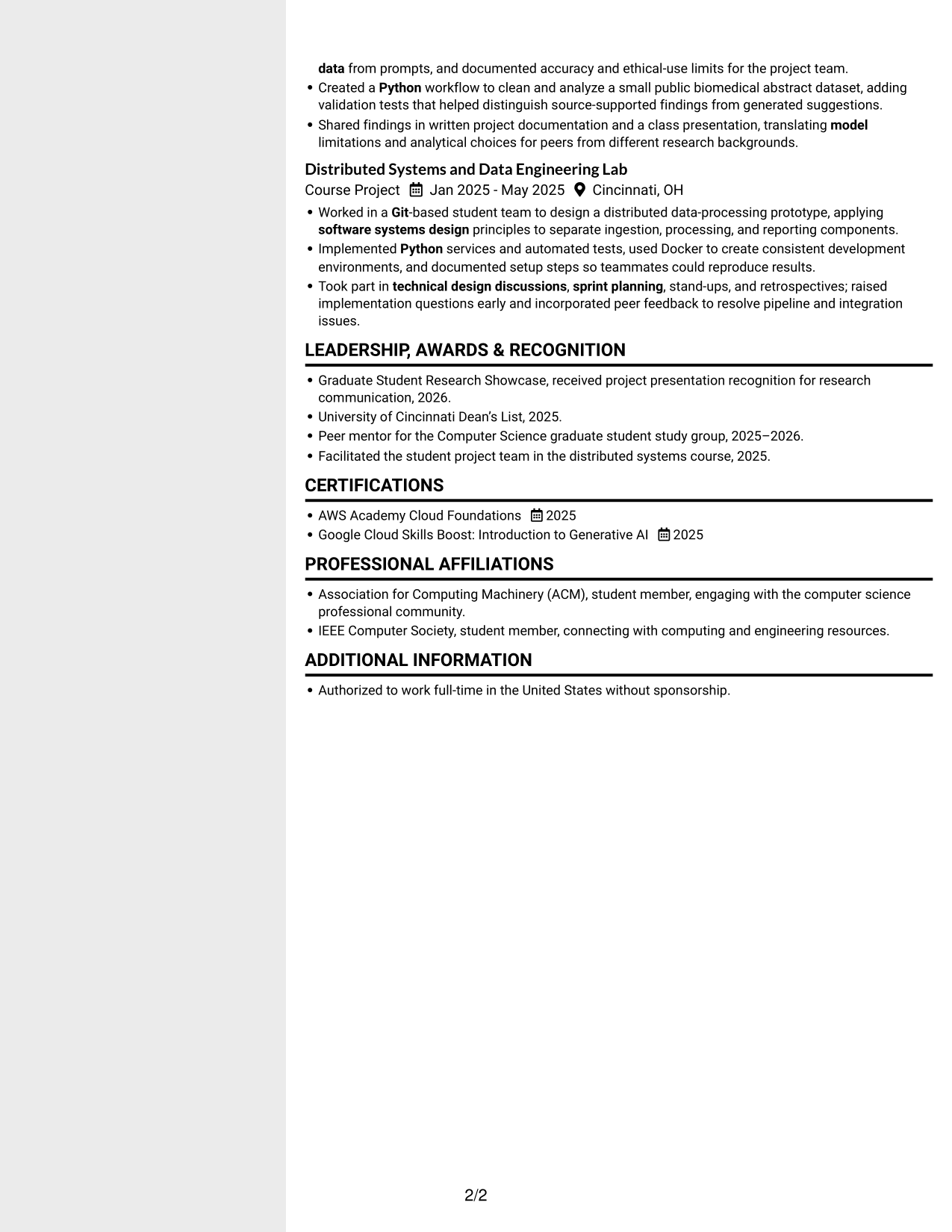 Resume example — page 2