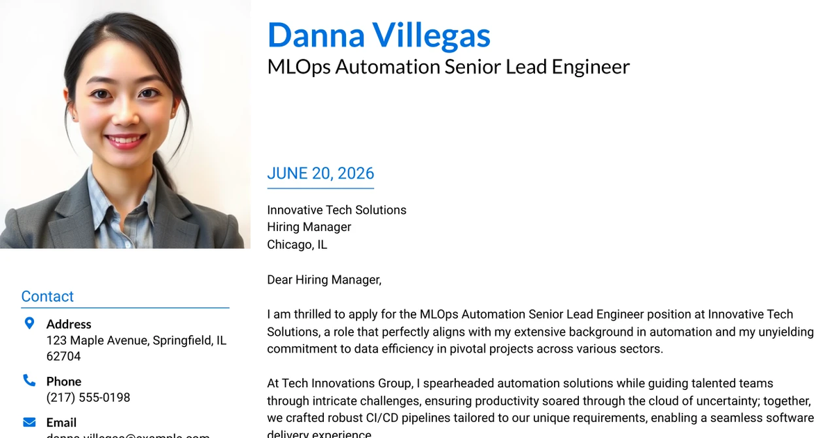30+ MLOps Automation Senior Lead Engineer Cover Letter Templates with Example 2026