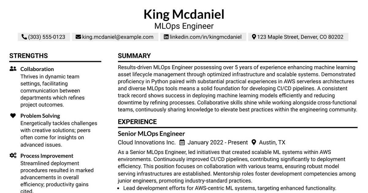 33 MLOps Engineer: Scalable ML Infra & Deployment Resume Templates with Example 2026 (ATS-Optimized)
