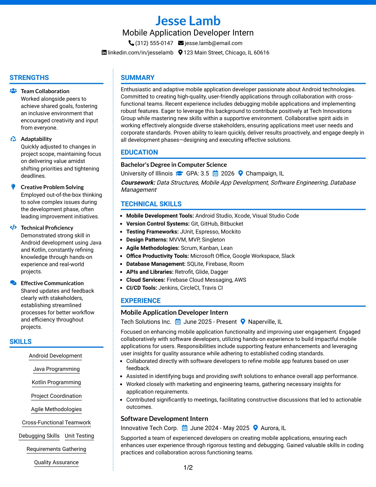 Resume Example Page 1