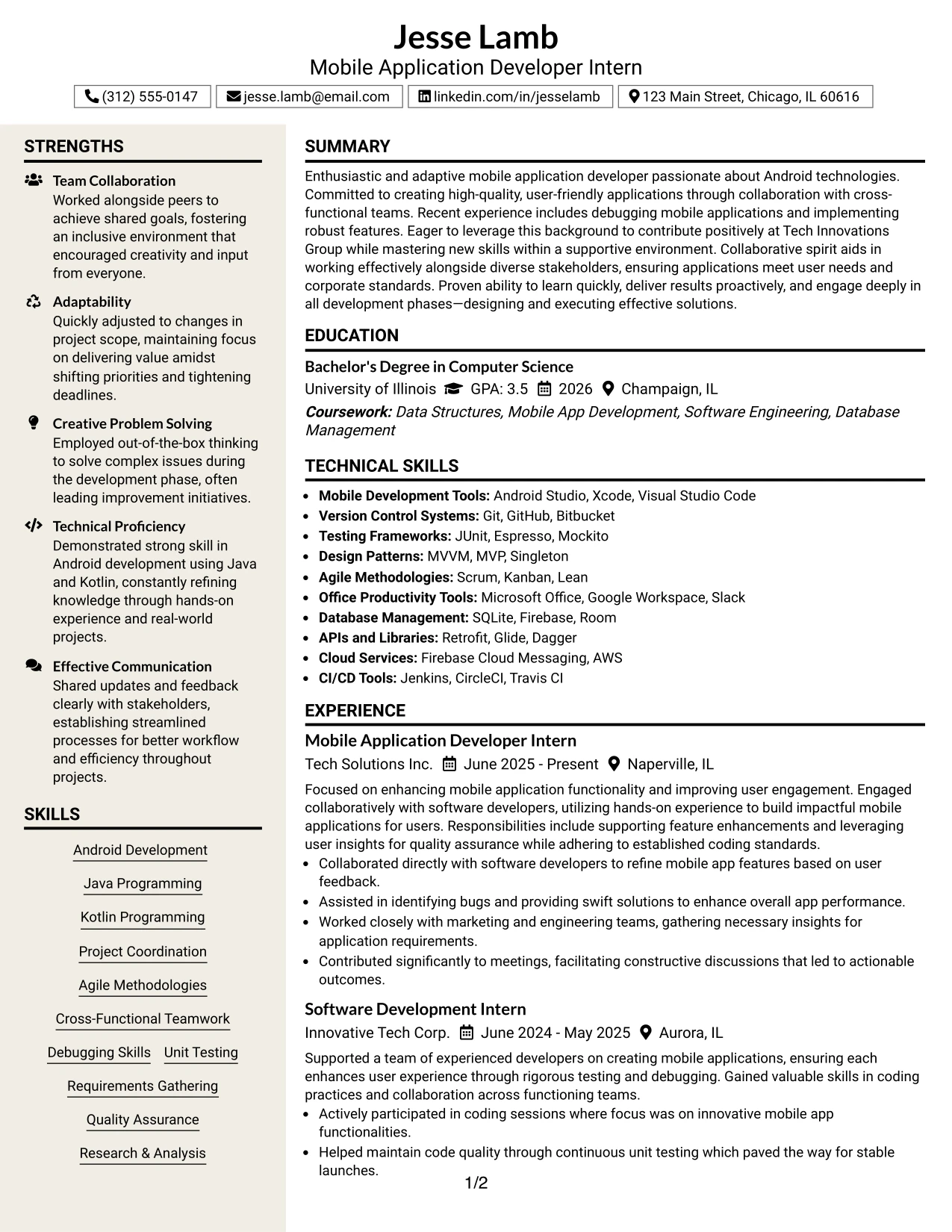 Resume Example Page 1