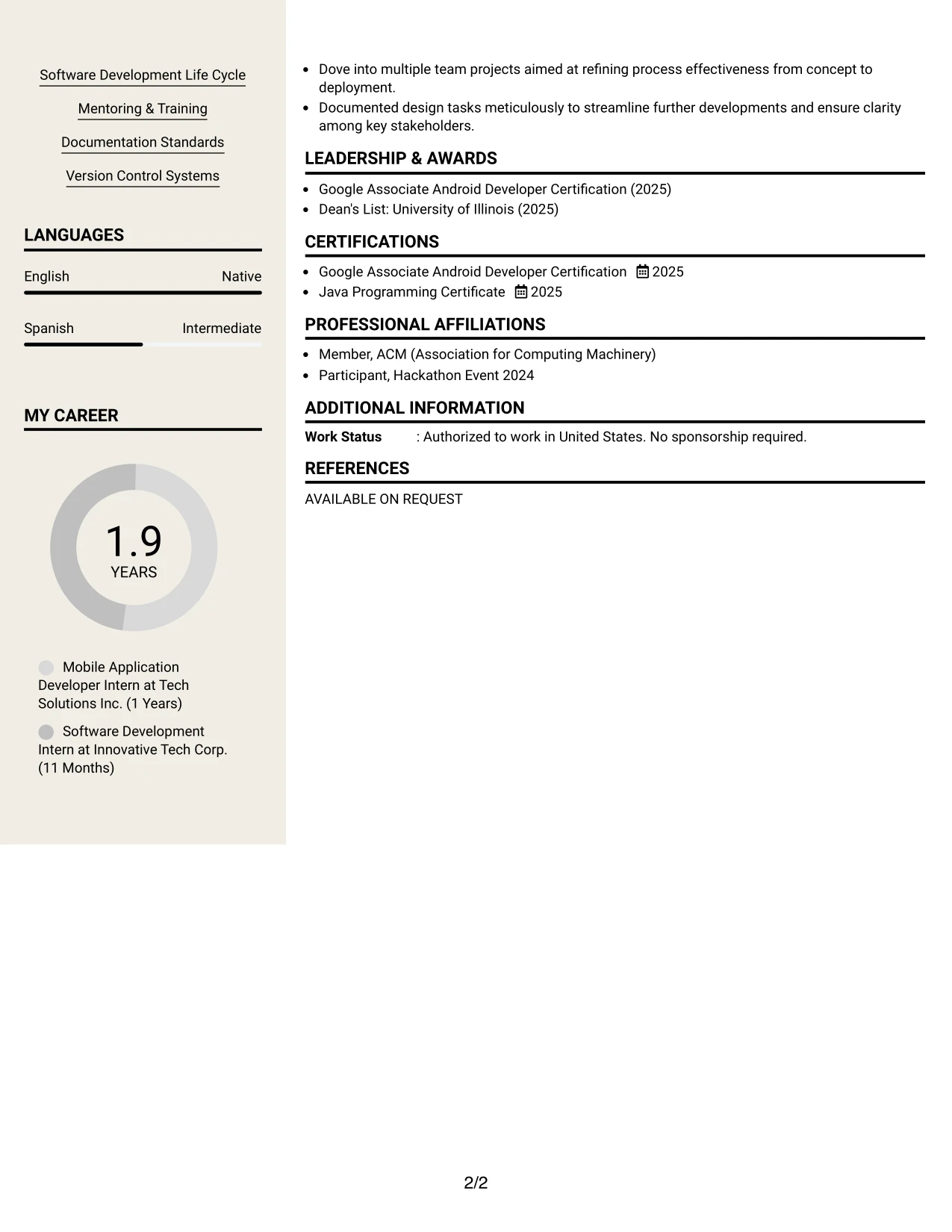 Resume Example Page 2