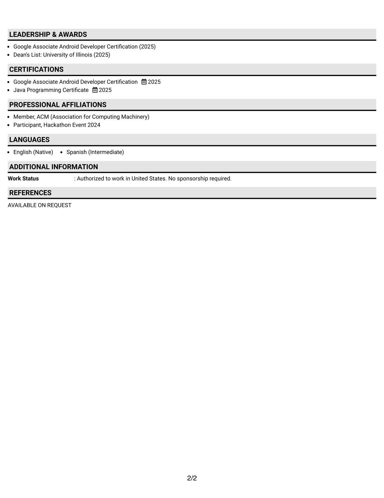 Resume Example Page 2