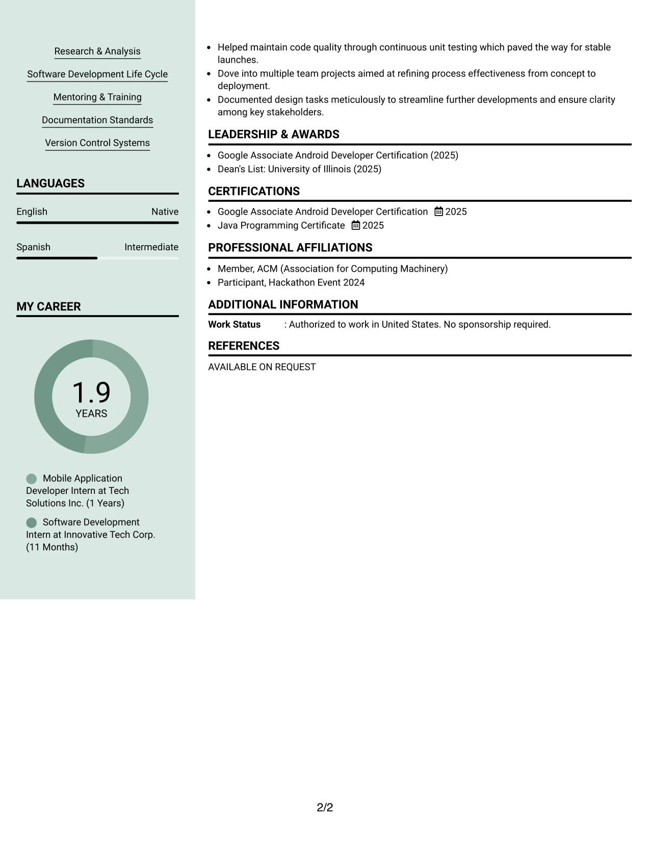 Resume Example Page 2