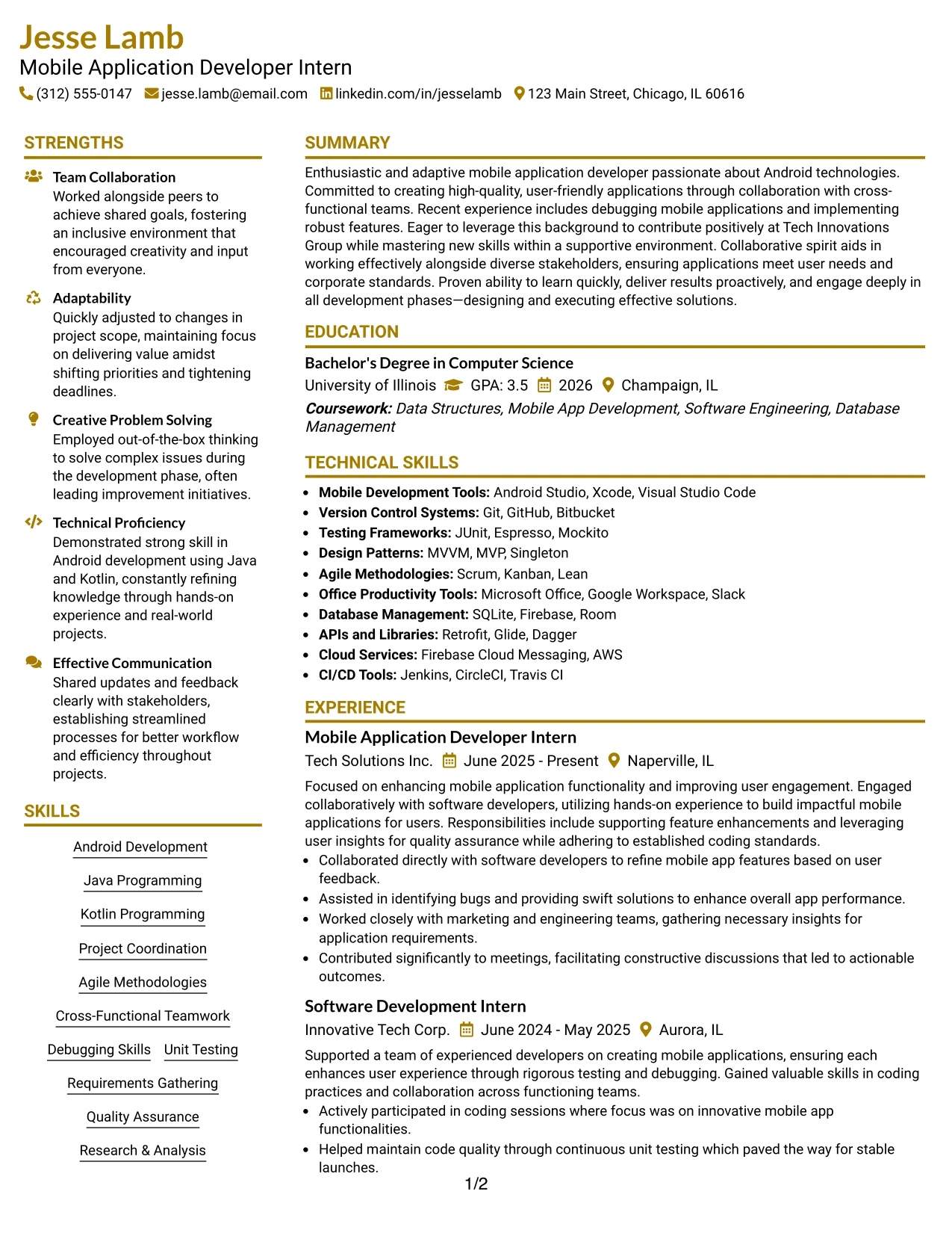 Resume Example Page 1