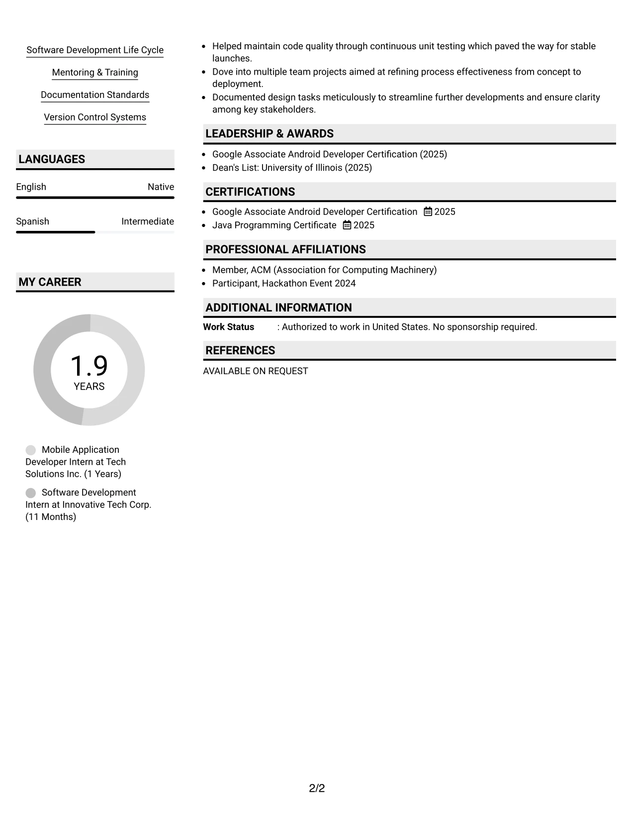 Resume Example Page 2