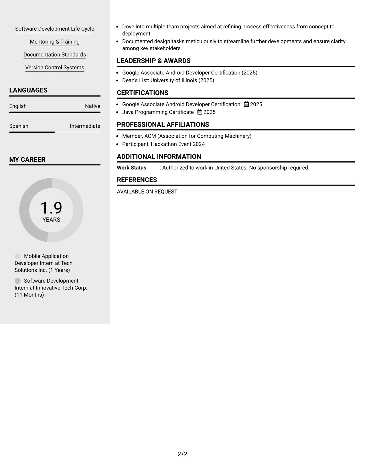 Resume Example Page 2