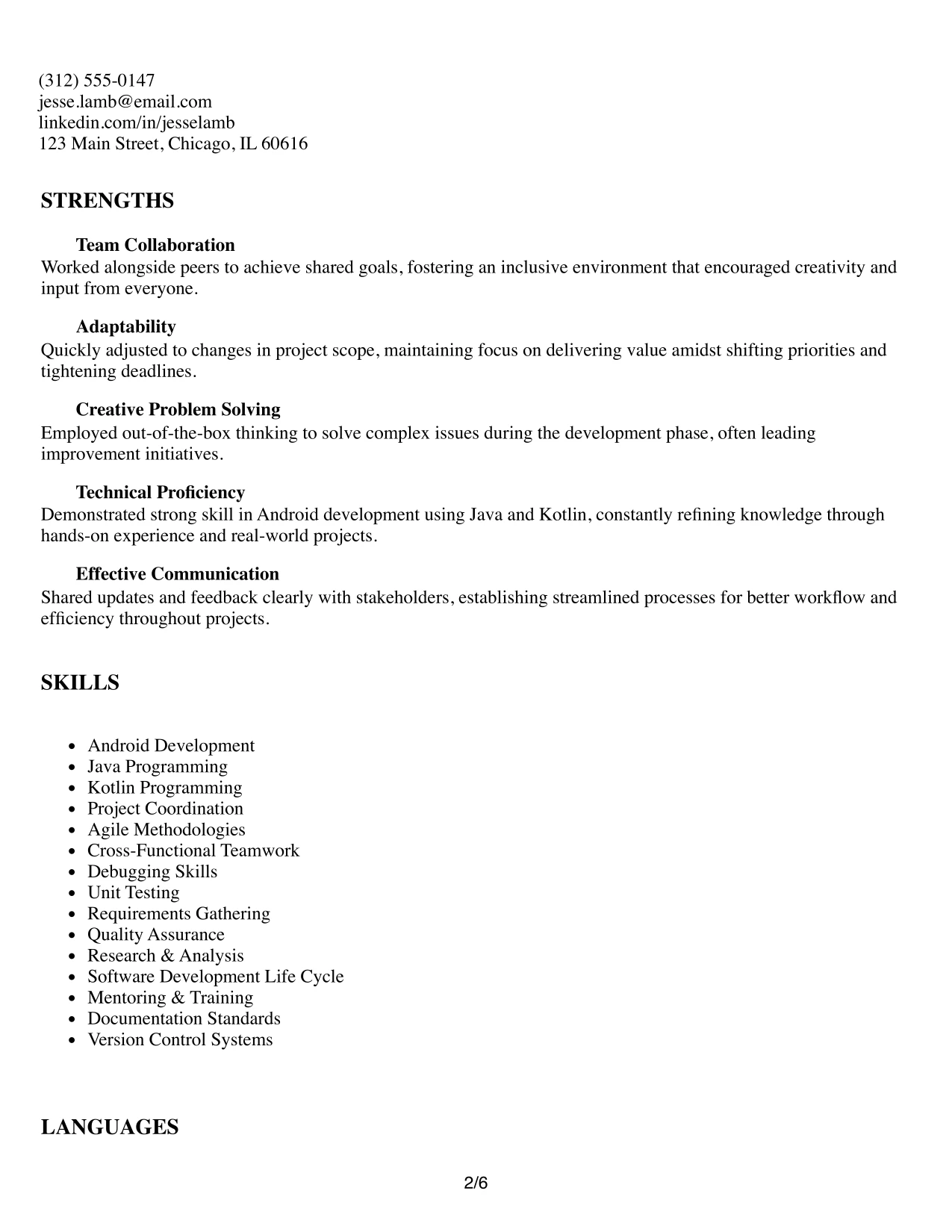 Resume Example Page 2
